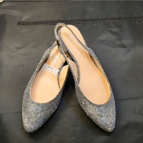 BRAND NEW JESSICA SIMPSON  GLITTERED WOMENS SLINGBACK FLAT SANDALS - Picture 2 of 16